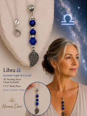 Libra Lapis & Crystal Necklace in Deep Blue - Sterling Silver